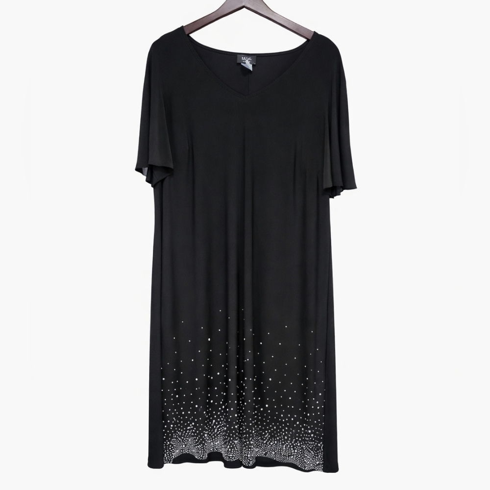 NWT Chic Black MSK Dress Slit Sleeves Bedazzled Studs Bottom Modern Cocktail
